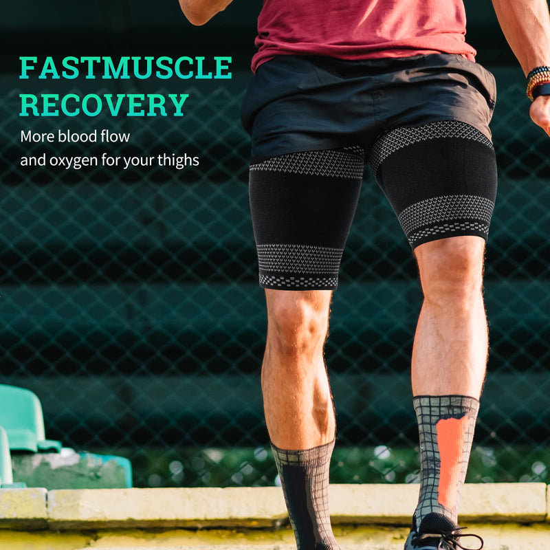 ABYON Thigh Compression Support Sleeves (Pair), Thigh Brace Breathable Elastic for Hamstring Quadricep Pain Relief, Anti Slip Upper Leg Sleeves for Men and Women Black Small - NewNest Australia