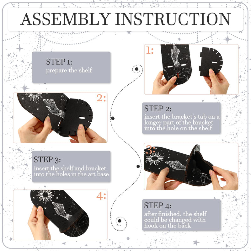 Small Crystal Shelf Black Crystal Display Shelf Magical Boho Hand Moon and Stars Shelf Witch Stuff Wooden Hanging Rustic Crystal Holder Stand with 3 Pieces Crystals Stone for Crystals Essential Oil - NewNest Australia