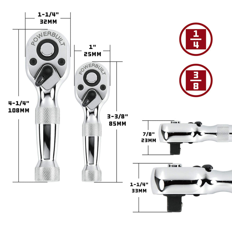 Powerbuilt 640927 1/4-Inch and 3/8-Inch Stubby Ratchet Set, 2-Piece,Silver - NewNest Australia