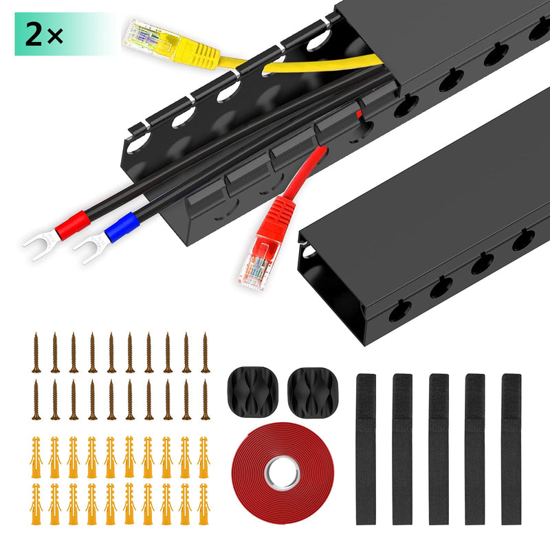 Updated Cable Raceway Kit - 31 (2X15.4) Inch Open Slot Wire Covers for Cords, Under Desk Cable Management System to Hide Under Desk/Tv/Computer/Net/Power Cords, (Pack 2) 2 Pack Black - NewNest Australia
