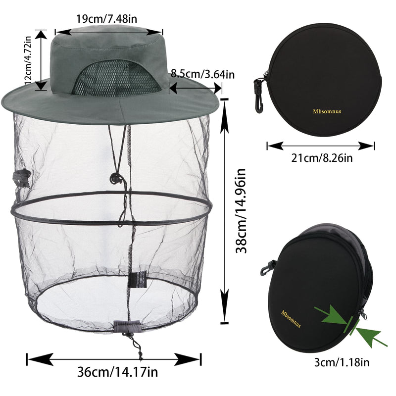 Mbsomnus Mosquito Head Net Hat Grey Sun Hat with Netting-Midgie Face Cover Mask Midge Hat Safari Hat Quick Dry Wide Brim Sun Protection for Outdoor Hiking Camping Gardening Fishing One Size - NewNest Australia