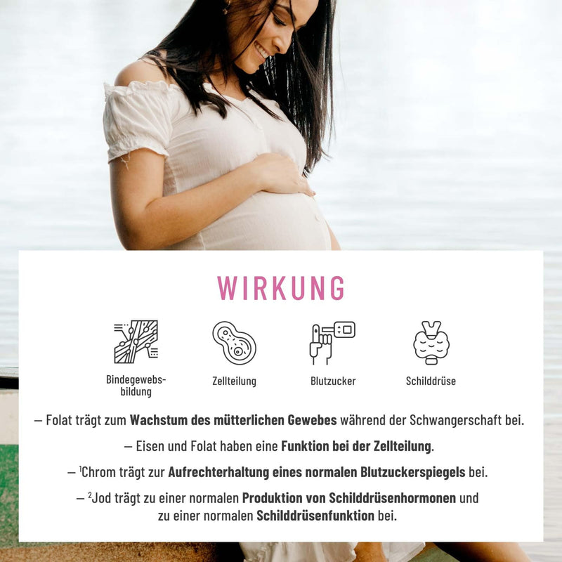 Pregnancy vitamins - complex for all trimesters with folic acid as folate, chromium, iron, iodine & 7 vegan vitamins - support during pregnancy - Kugelzeit from Naturtreu® - NewNest Australia