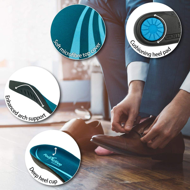 FootActive Comfort Insoles | The Original | Physio Recommended Orthotic Arch Support Insoles for Heel Pain, Heel spur, Plantar Fasciitis, Knee Pain and Back Pain 9/10.5 UK - NewNest Australia