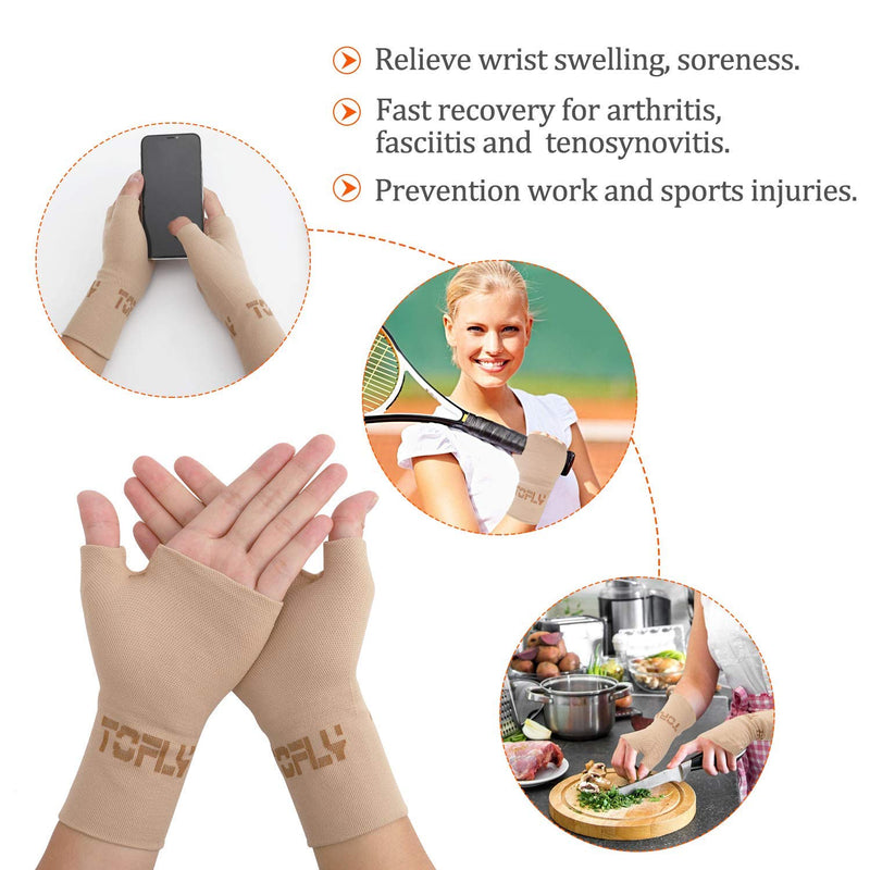 TOFLY® Wrist & Thumb Support Sleeve, 1 Pair Compression Arthritis Gloves for Unisex, Ideal for Carpal Tunnel, Wrist Pain & Fatigue, Sprains, RSI, Tendonitis, Hand Instability, Sports, Typing X-Large: 7.3 - 8.5" Wrist Circumference Beige - NewNest Australia