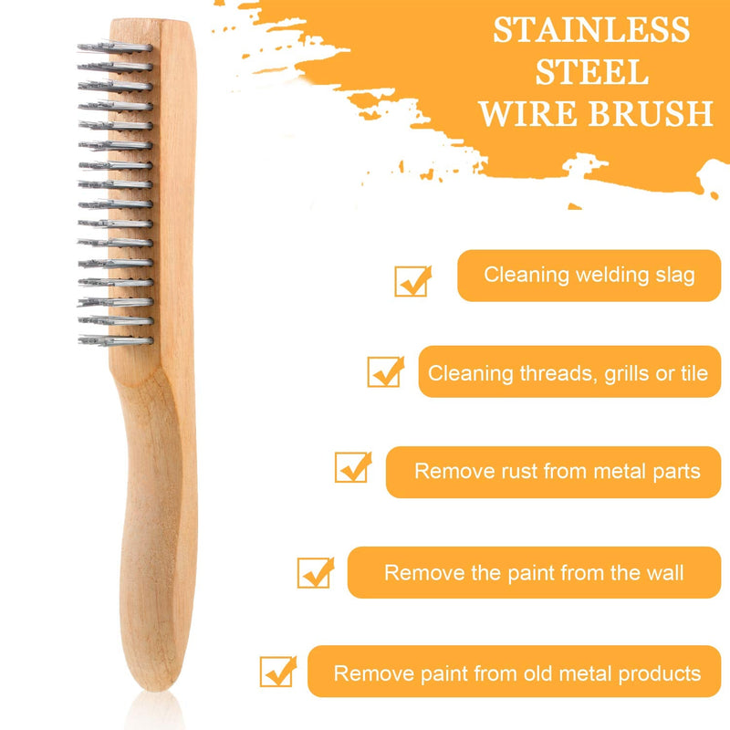 2 Pieces Scratch Wire Brush Wire Scratch Brush Stainless Steel Brush Welding Wood Wire Brush with Curved Wood Handle for Cleaning Rust, Removing Paint, Dirt and Other Debris,10 Inch Overall Length - NewNest Australia