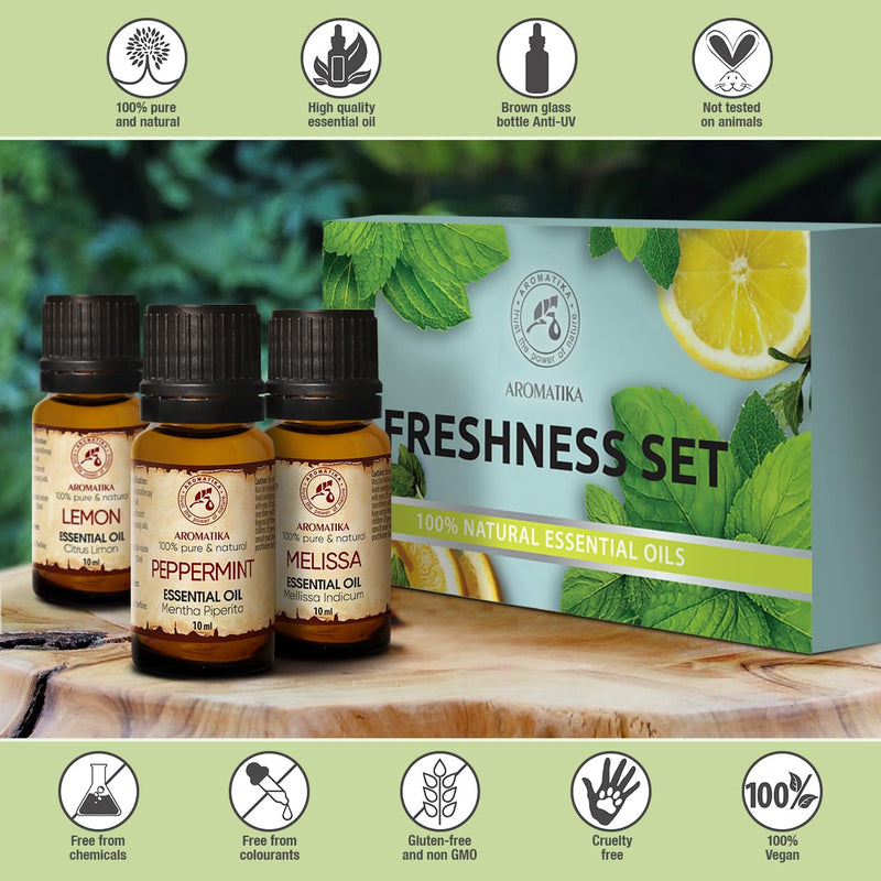 Essential Oils Set 3 X 10 Ml - Pure Fresh Set With Peppermint Oil Lemon Oil Melissa Oil - 30 Ml - Aromatherapy Gift Set For Diffuser - Fragrance Oils For Diffusers And Soap Making - NewNest Australia