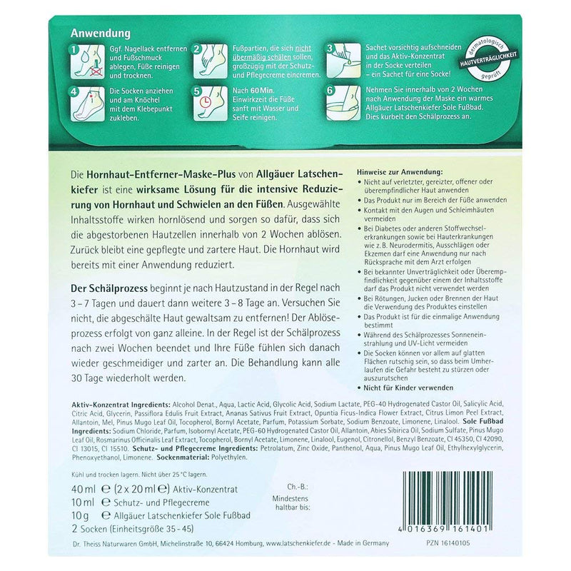 ALLGÄUER LATSCHENKIEFER Callus Remover Mask Plus, for supple and softer feet, reduces calluses & calluses, corns & rough skin and provides moisture., 1 piece (pack of 1) - NewNest Australia