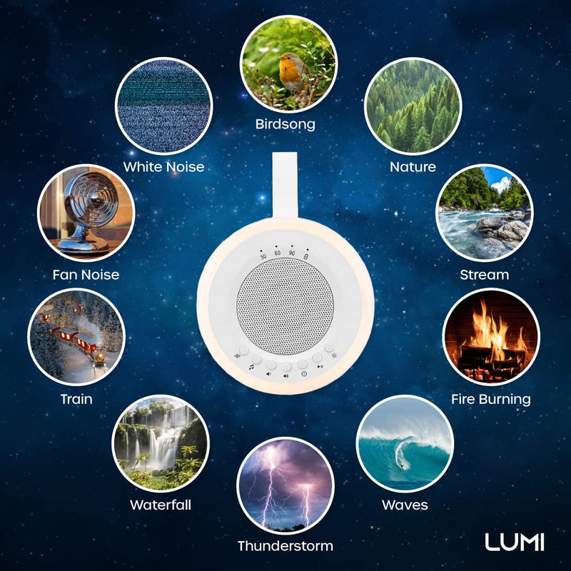 LUMI | Portable White Noise Machine | White Noise Machine Baby | Baby Sleep Aid | 16 Sounds | 3 Light Levels | Sleep Aid for Adults, Kids & Babies | Rechargeable - NewNest Australia