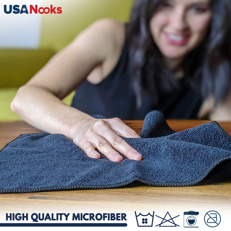 USANOOKS Microfiber Cleaning Cloth Grey - 12Pcs (16x16 inch) High Performance - 1200 Washes, Ultra Absorbent Weave Trap Grime & Liquid for Streak-Free Mirror Shine, Scratch Proof & Lint Free Cloth Gray - NewNest Australia