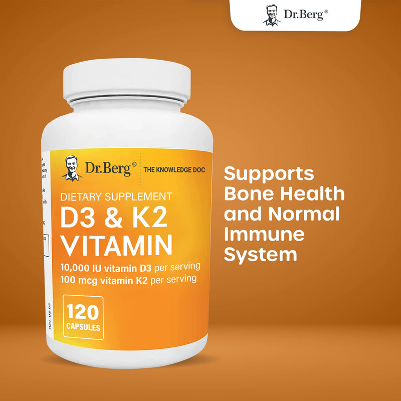 Dr. Berg's Vitamin D3 K2 w/ MCT Oil - Includes 10,000 IU of Vitamin D3, 100 mcg MK7 Vitamin K2, Purified Bile Salts, Zinc & Magnesium for Ultimate Absorption - K2 D3 Vitamin Supplement - 120 Capsule - NewNest Australia