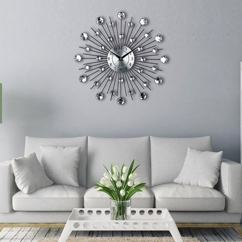 NewNest Australia - Timelike Crystal Wall Clock - Celebration Decorative Metal Wall Clock Linear Radiation 