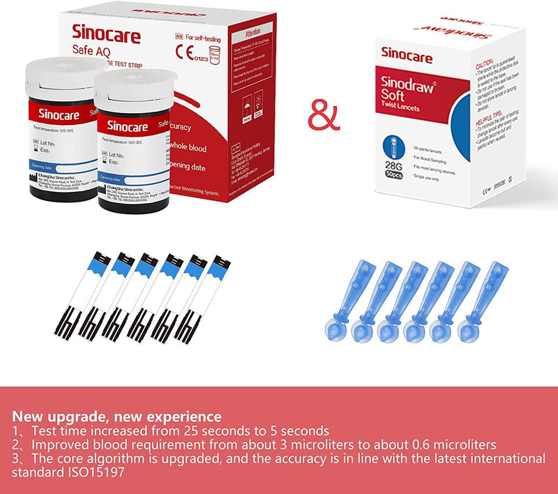 sinocare Blood Glucose Test Strips x 50 & Lancing Devices x 50, Diabetic Strips Only for sinocare Safe AQ Smart Blood Glucose Monitor or Safe AQ Voice Blood Glucose Monitor Safe AQ Test Strips x 50 - NewNest Australia