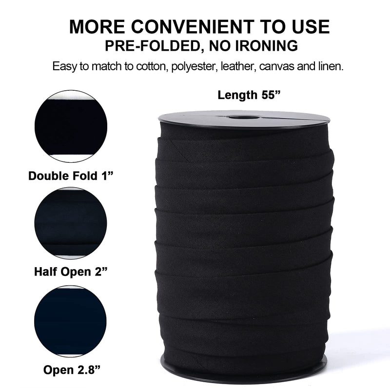 Bias Tape Double Fold 1 inch, Double Fold Bias Binding Tape 55 Yards (Black) and 4 Pieces Sewing Fabric Chalks for Crafts, Sewing, Seaming, Hemming, Piping, Quilting. black - NewNest Australia