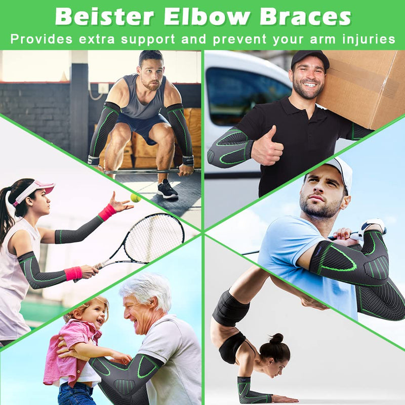 beister Elbow Braces Compression Arm Sleeves for Men & Women (1 Pair), Non-Slip Breathable Arm Support for Tendonitis, Tennis Elbow, Golf Elbow, Arthritis, Weightlifting, Workouts Green L - NewNest Australia