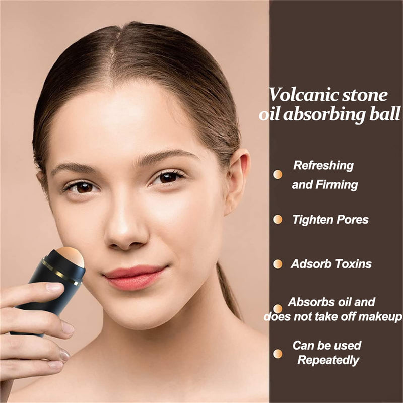 Oil Absorbing Volcanic Face Roller Natural Volcanic Stone Facial Skincare Tool Face Oil Absorbing Convenient Oil Control Wherever You go (Black) Black - NewNest Australia