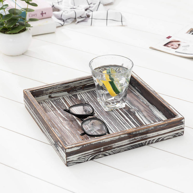 NewNest Australia - MyGift 10 inch Torched Wood Decorative Tray, Ottoman Coffee Table Accent 