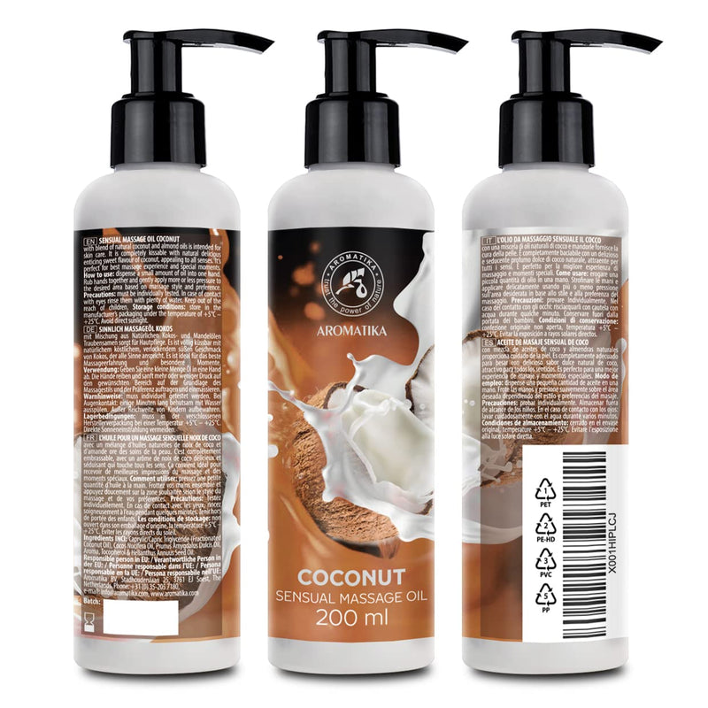 Sensual Massage Oil Coconut 200 Ml - Body Massage Oil With Almond Oil And Grape Seed Oil - Edible - Edible - Kissable Massage Oil - Relaxation Massage Oil - For All Skin Types - Love Oil - Coconut Oil - NewNest Australia