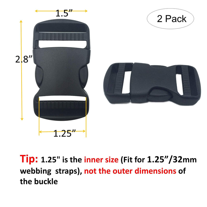 EesTeck 5 Set 1.25" Flat Buckles Dual Adjustable Buckles and Tri-Glide Slides Quick Side Release Buckle for Luggage Straps Pet Collar Backpack Repairing (Black，Fit For 1.25”/32mm Webbing Straps) 1.25"-5 Pack - NewNest Australia