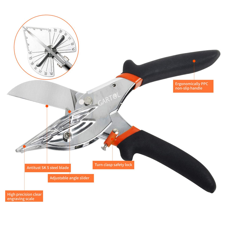 GARTOL Miter Shears- Multifunctional Trunking Shears for Angular Cutting of Moulding and Trim, Adjustable at 45 To 135 Degree, Hand Tools for Cutting Soft Wood, Plastic, PVC, with Replacement blades - NewNest Australia