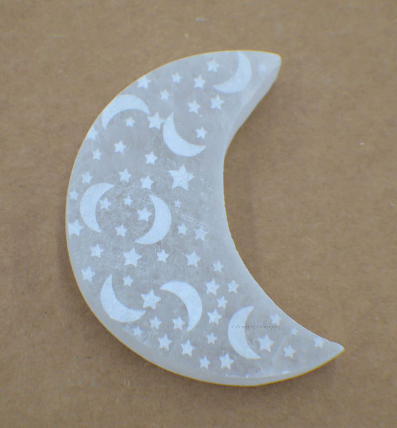 Selenite Crystal Charging Plate For Crystals And Healing Stones, 4.3" Selenite Crystal Plate Engraved Crescent Moon & Star Coaster For Home Office Table Decor (Selenite Moon Disc) - NewNest Australia