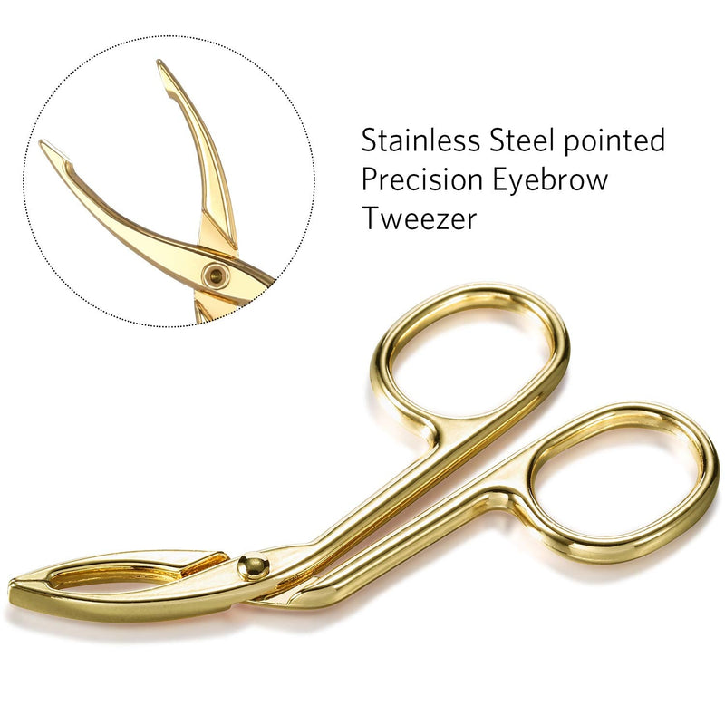 3 Packs Eyebrow Tweezers, Scissors Shaped Eyebrow Straight Tip Tweezers Clip, Flat Tip Tweezers Hair Plucker, Straight Tip Hairgripping Eyebrow (Gold Plated, 3 Packs) - NewNest Australia