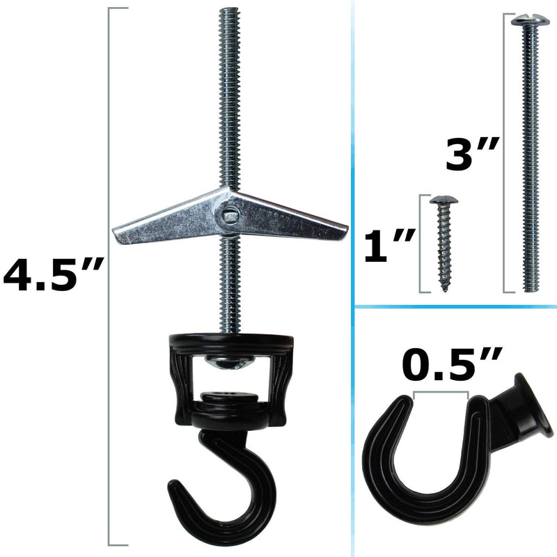 NewNest Australia - Swivel Hook Hangers, Multi-functional for Hanging, Screws and Anchors Included, Tools Needed, 2 Sets Per Pack Black 