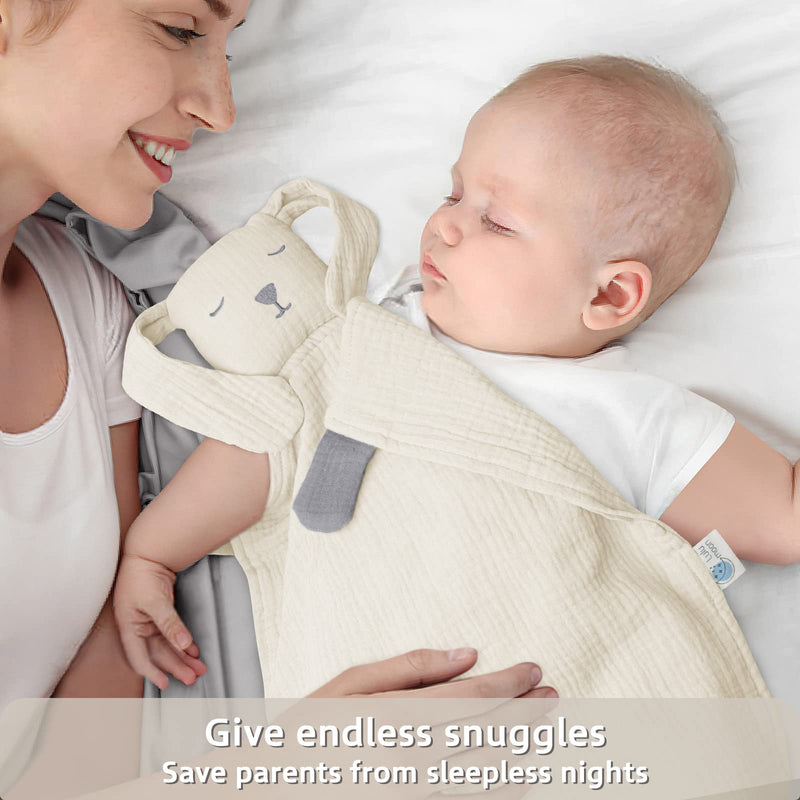 Lulu moon Baby Security Blanket for Unisex, Organic Cotton Muslin Baby Lovey, Soft & Breathable Lovie Baby Gifts for Boys and Girls, 15*12 Inch (Ivory) - NewNest Australia