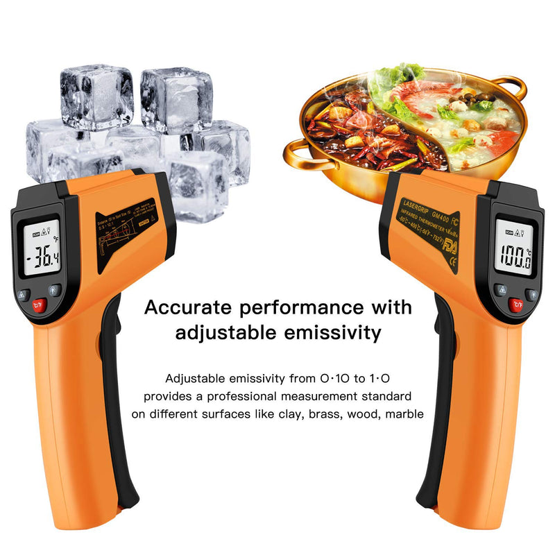 Laser Infrared Thermometer Non-Contact Digital Temperature Gun，-50°C to 400°C(-58°F to 752°F) IR Thermometer for Industrial,Kitchen Cooking,Ovens (Orange) - NewNest Australia