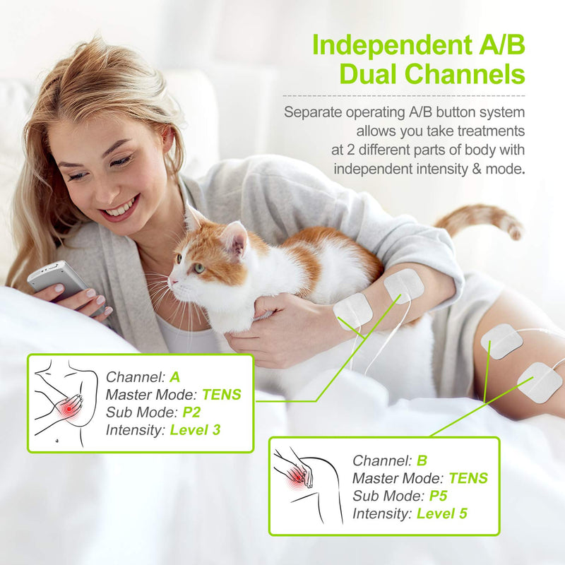 AUVON Dual Channel TENS EMS Unit 24 Modes Muscle Stimulator for Pain Relief, Rechargeable TENS Machine Massager with 12 Pads, ABS Pads Holder, USB Charger and Dust-Proof Storage Bag - NewNest Australia