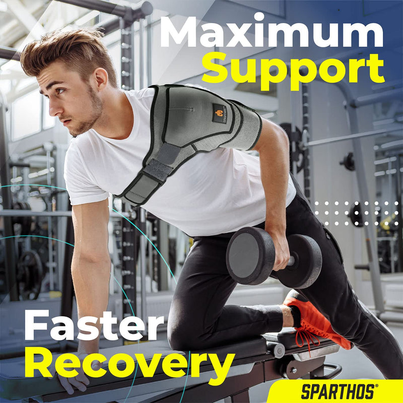 Sparthos Shoulder Brace - Support and Compression Sleeve for Torn Rotator Cuff, AC Joint Pain Relief - Arm Immobilizer Wrap, Ice Pack Pocket, Stability Strap, Dislocated Sholder - Men and Women - XXL 2X-Large Gray/Black - NewNest Australia