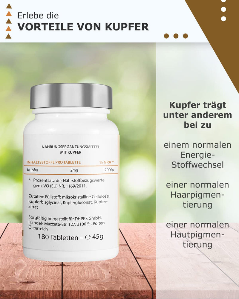 naturally 2mg copper tablets - 180 tablets, complex with copper bisglycinate, copper gluconate and copper citrate, copper supplement, without additives, vegan, laboratory tested - NewNest Australia