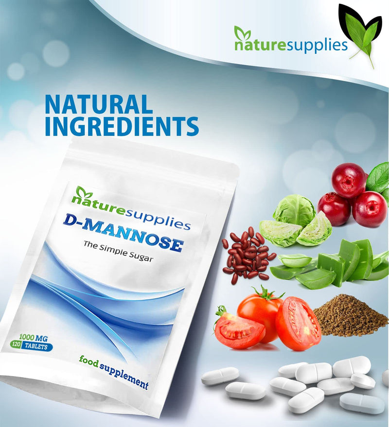 naturesupplies D-mannose 1000mg Tablets, 120 Pack - Vegan Friendly - Premium Coated High Strength Tablets Easy To Swallow, Natural Ingredients In Our Dmannose Supplements - NewNest Australia