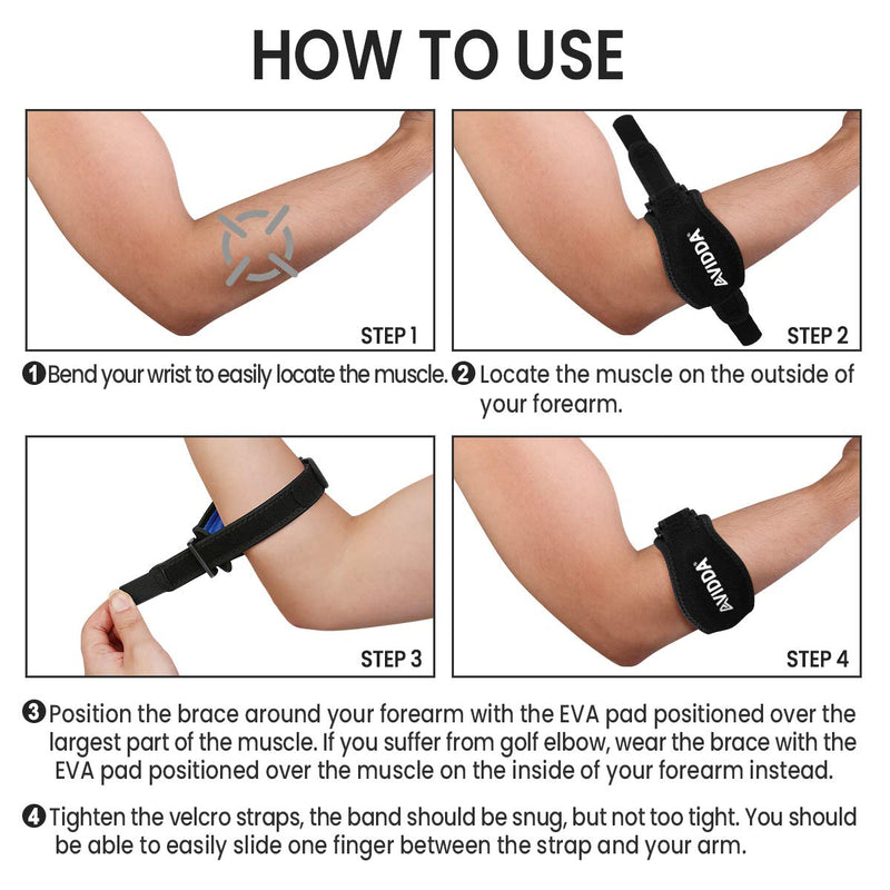 AVIDDA Tennis Elbow Support Strap, Adjustable Elbow Brace with Compression Pad for Tennis Elbow, Golfers Elbow, Pain Relief, Men, Women Blue 1 Pack 1 Pack Blue - NewNest Australia