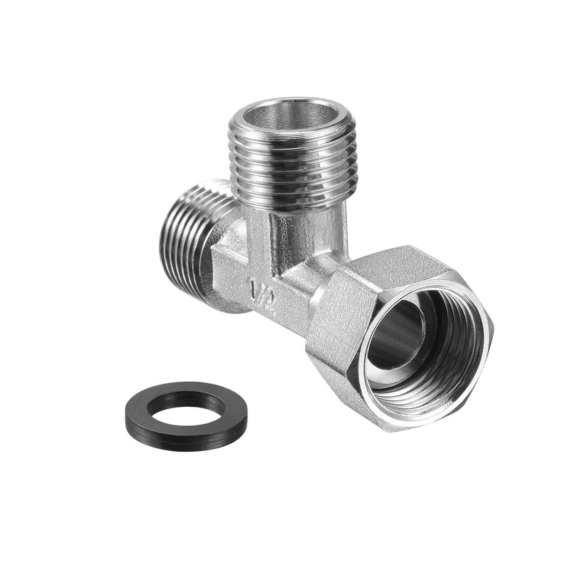 uxcell Pipe Fitting Tee G1/2 1 Female to 2 Male Thread 3 Way T Shape Swivel Nut Hose Connector Adapter, Nickel-Plated Copper - NewNest Australia