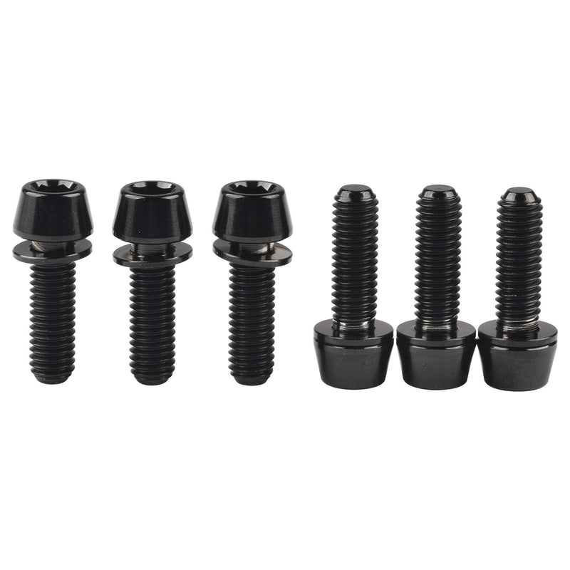 Wanyifa Titanium Ti Allen Hex M5 16mm Tapered Head Bolt with Washer Screw for Bicycle Stem Parts Pack of 6 (Black, M5x16mm) Black - NewNest Australia