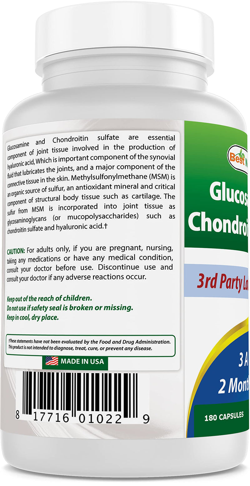Best Naturals Glucosamine Chondroitin and MSM (Non-GMO) - Promotes Joint Health - 180 Count - NewNest Australia