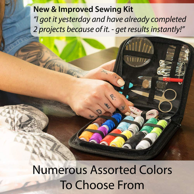 VelloStar Mini Travel Sewing KIT for Adults – Easy to Use Needle and Thread Kit at Home & On The go, Basic Emergency Sewing Kit with Multiple Color Threads & Needles, Beginner Small Sewing Kit Black Pack of 1 - NewNest Australia
