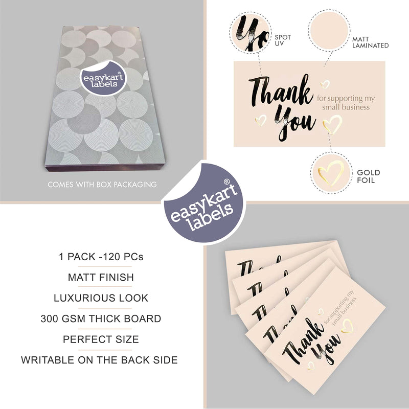 Easykart 120 Thank You For Supporting My Small Business Cards , Gold Foil Business Card Size 3.5" x2", Thank You Cards for Online Retail Shop , Small Business , Customer Package Inserts Pastel Peach - NewNest Australia