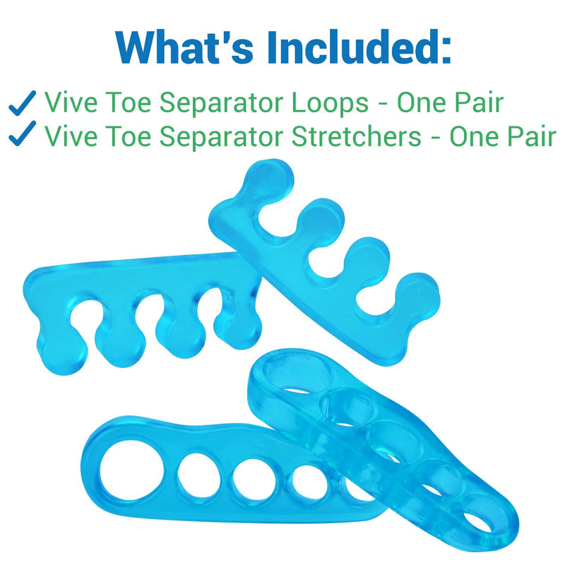 ViveSole Toe Stretchers (4 Pieces) - Silicone Gel Separators - Therapeutic Spa Spreaders for Plantar Fasciitis, Bunions, Overlapping Hammer Toe Spacers - Metatarsal Yoga Cushion Blue Small (4 Count) - NewNest Australia
