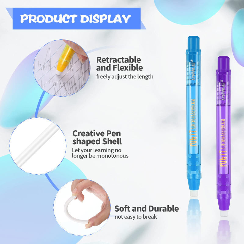 12 Pieces Click Eraser Pen Pen-Style Erasers Retractable Push-Type Eraser Pen Portable Rubber Stick Erasers Mechanical Grip Eraser for Home School Office Painting Drawing Writing, 6 Colors - NewNest Australia