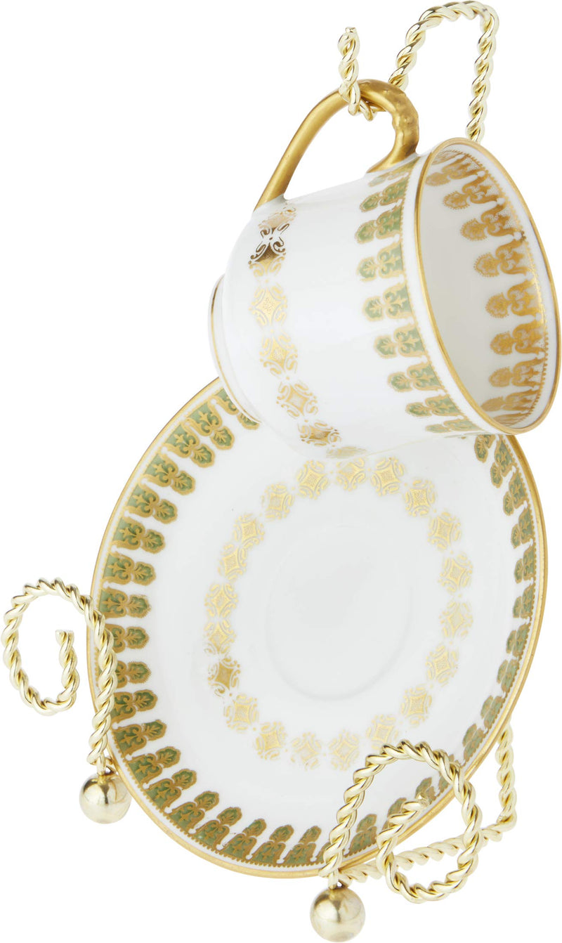 NewNest Australia - Bard's Scroll Twisted Gold-Toned Cup & Saucer Stand, 6.5" H x 5" W x 2.5" D, Pack of 6 