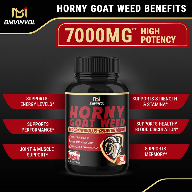 Horny Goat Weed Capsules - 7000mg Herbal Equivalent - Maca, Ginseng, Tribulus Terrestris, Ashwagandha - Performance and Energy Support - 3 Month Supply - NewNest Australia