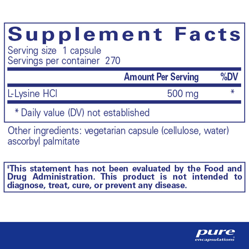 Pure Encapsulations L-Lysine | Amino Acid Supplement for Immune Support and Gum Health* | 270 Capsules Standard Packaging - NewNest Australia