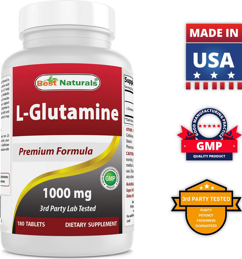 Best Naturals L-Glutamine 1000 mg 180 Tablets - Glutamine Fuel for Workout & Supports Muscle Recovery from Workouts (180 Count (Pack of 1)) 180 Count (Pack of 1) - NewNest Australia