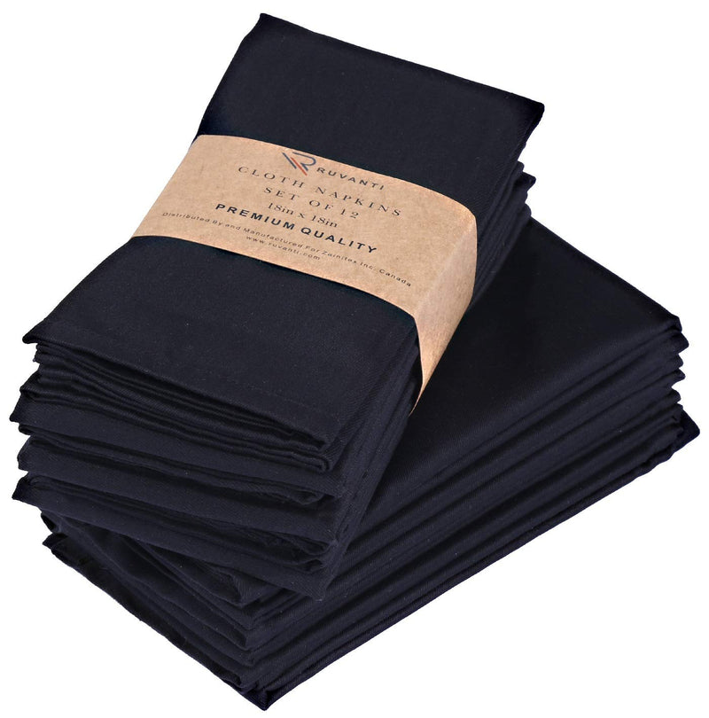 NewNest Australia - Ruvanti Black Cloth Napkins 12 Pack (18" X18"), Black Linen Napkins - Soft,Durable,Comfortable &Reusable Poly Cotton Napkins -Everyday Use Perfect Cocktail Napkins/Dinner Napkins/Table Napkins. 