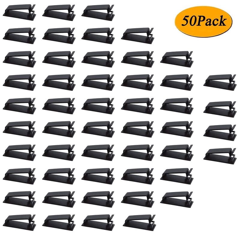 SOULWIT 50Pcs Self Adhesive Cable Management Clips, Cable Organizers Wire Clips Cord Holder for TV PC Ethernet Cable Under Desk Home Office Outdoor (Black) Black - NewNest Australia