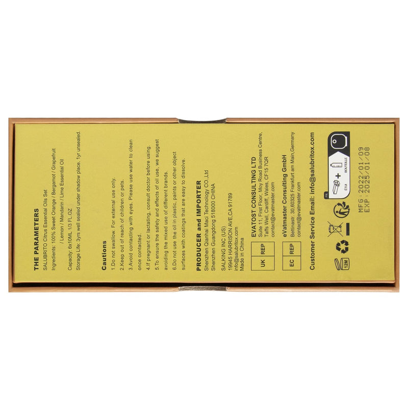Salubrito Citrus Fragrances Essential Oils Set For Diffusers, Natural Fragrance Oils For Diffusers, 6 X 10 Ml, Sweet Orange, Bergamot, Grapefruit, Lemon, Mandarin, Lime - NewNest Australia
