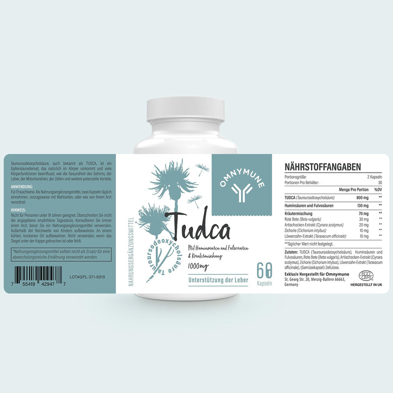 TUDCA (Tauroursodeoxycholic Acid) - Dietary Supplement for Liver - 1000mg per Serving, Premium Quality, High Absorption - 60 Capsules 60 Pieces (Pack of 1) - NewNest Australia