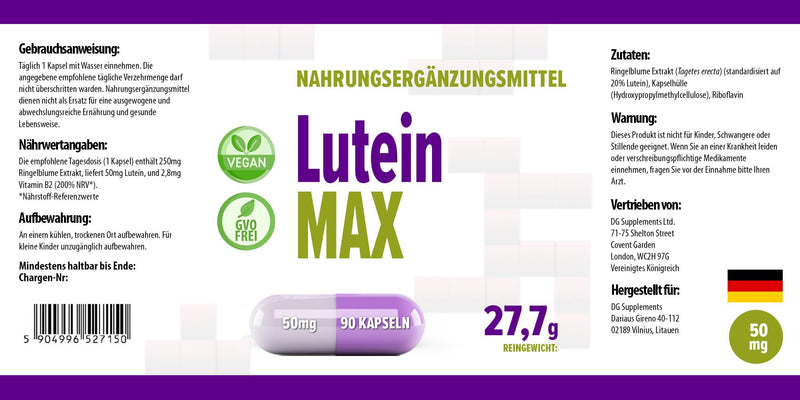 Lutein Eyes 50mg 90 Vegan Capsules, Laboratory Tested, High Dose, Non-GMO - NewNest Australia