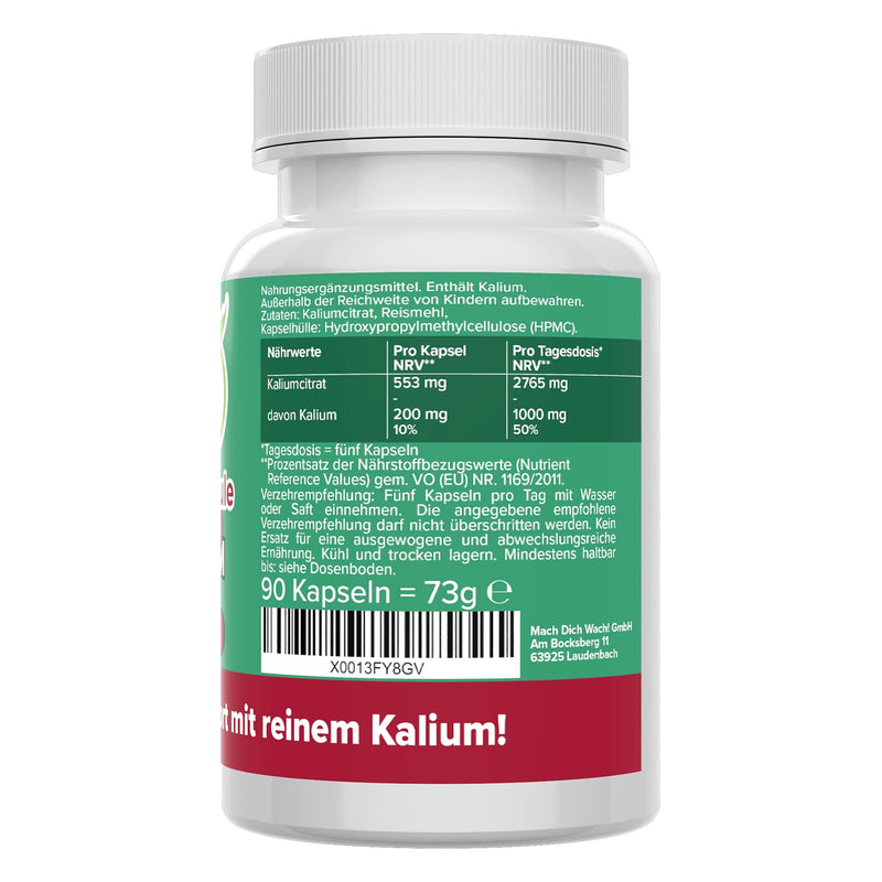Potassium capsules - high dosage - 200mg elemental potassium - quality from Germany - pure potassium citrate without artificial additives - vegan - laboratory tested - small capsules instead of tablets - Vitamineule® - NewNest Australia